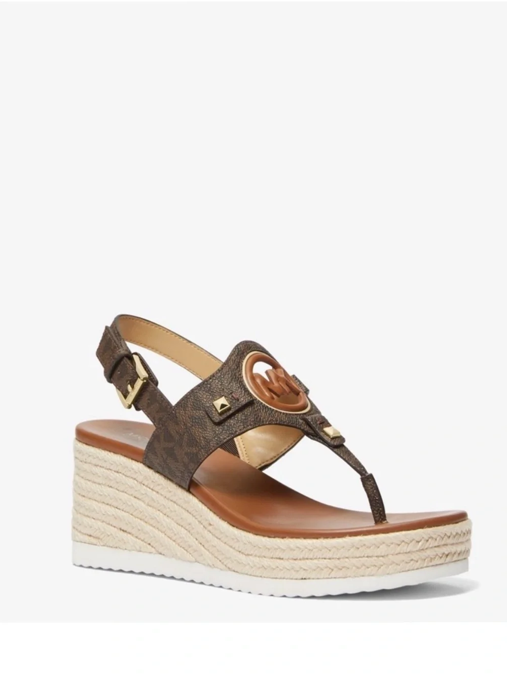 Michael Kors Aubrey Cutout Signature Logo Wedge Sandal Brown 7